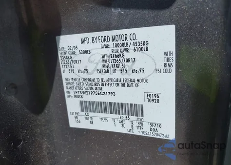 2005 Ford F-250 Lariat/Xl/Xlt z USA, uszkodzony, nr VIN 1FTSW21P75EC31793